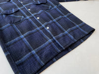 70s K MART ShadowPlaid Wool Shirt M Navy
