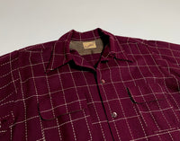 50s Vintage Wool stitch check Opencollar shirt Burgundy L