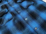 70s Goldenline Shadow Plaid Wool Shirt M Blue&Black
