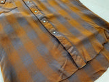 60s Vintage H bar C Rayon ShadowPlaid Western Shirt Brown