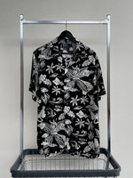 90s Vintage Polo RalphLauren Black Hawaiian OpenCollar Rayon Shirt M Black&White