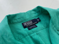 90s Vintage Polo RalphLauren “CALDWELL”100%Linen Opencollar Shirt S Emerald