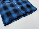 70s Goldenline Shadow Plaid Wool Shirt M Blue&Black
