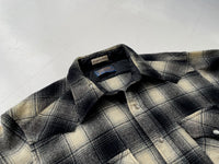 70s Vintage PENDLETON ShadowPlaid Western Shirt L Black&White