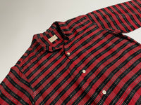 50s vintage BlackXRed plaid opencollar shirt M