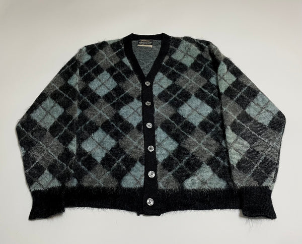 50s Sears Black Turquoise Mohair cardigan Argyle L