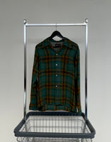 50s Vintage TOPSALL Rayon ShadowPlaid Shirt M Green