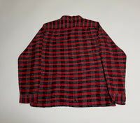 50s vintage BlackXRed plaid opencollar shirt M