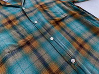 50s Vintage TOPSALL Rayon ShadowPlaid Shirt M Green