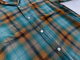 50s Vintage TOPSALL Rayon ShadowPlaid Shirt M Green