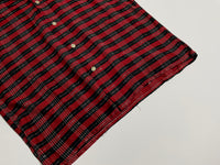 50s vintage BlackXRed plaid opencollar shirt M