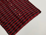 50s vintage BlackXRed plaid opencollar shirt M