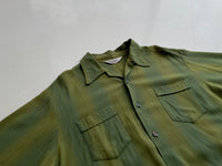 50s Vintage Sportsman Rayon ShadowPlaid Striped Shirt L Khaki&Green