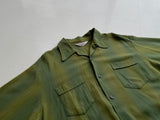 50s Vintage Sportsman Rayon ShadowPlaid Striped Shirt L Khaki&Green