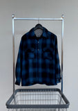 70s Goldenline Shadow Plaid Wool Shirt M Blue&Black