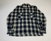 60s vintage Ombre Wool Opencollar shirt Black&Blue&White M