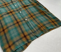 50s Vintage TOPSALL Rayon ShadowPlaid Shirt M Green