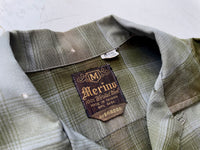 70s Merino ShadowPlaid Wool Shirt M Khaki AsIs