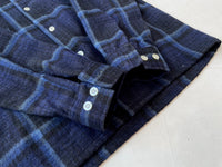 70s K MART ShadowPlaid Wool Shirt M Navy
